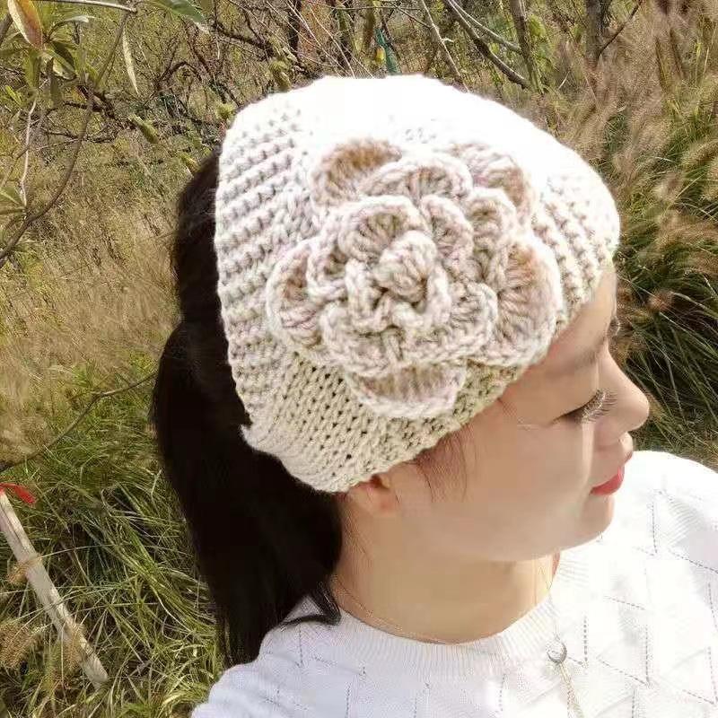Hair band Women's trendy versatile wide hair band hat Autumn and winter handmade knitted wool Ear protection Warm wide edge hair accessories Head wear