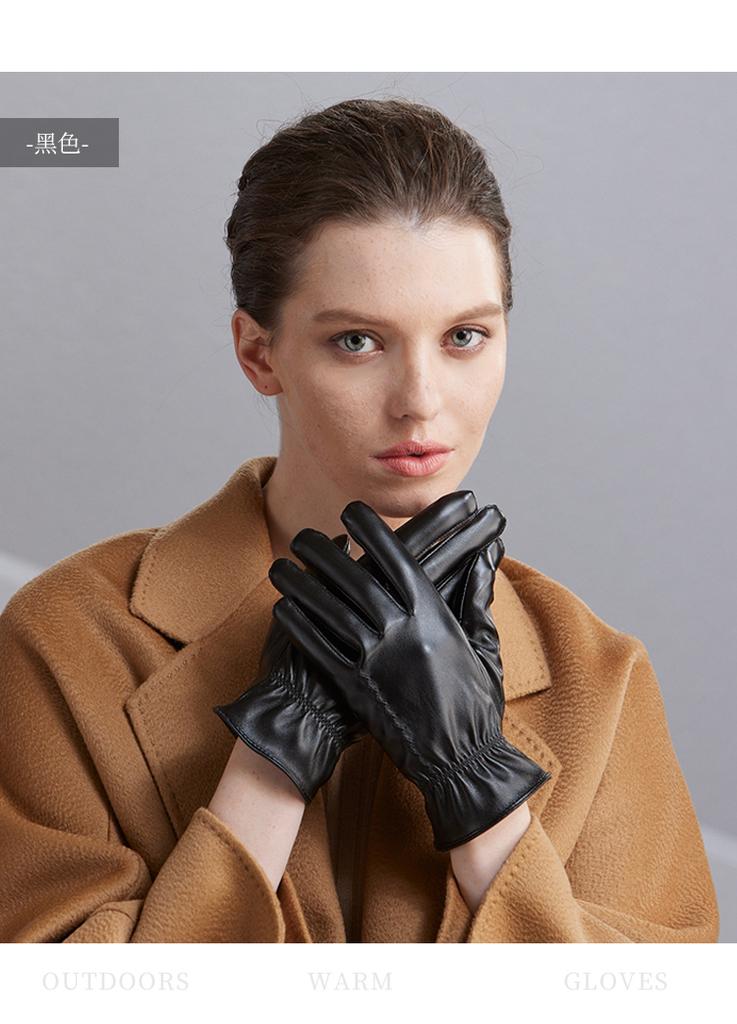 Hengyuanxiang Gloves for Women, Autumn and Winter, with Double Plush Lining for Warmth and High Elasticity Leather Wrist Gloves