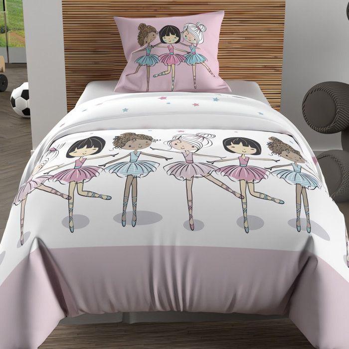 Parure housse de couette 140x200 cm DANSEUSES rose, 100% coton 57 fils/cm2, par Soleil d'Ocre