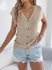 Women Casual Solid Color Button V Neck Sleeveless Knit Vacation Top