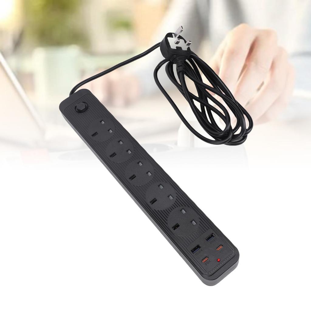 Skjøteledning 13A Multifunksjonell 5 Stikkontakter 2 Type C 2 USB Strømkontaktforlenger for Kjøkken