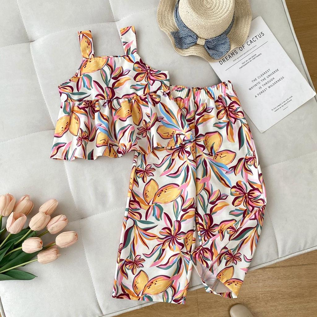 Baby Girls' Lemon Print Tank Top & Pants Set - Casual Wear Two-Piece Outfit