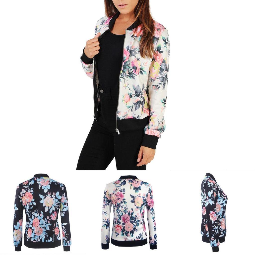 Stylish Women's Casual Floral Long Sleeve Baseball Jacket Coat For Everyday Wear