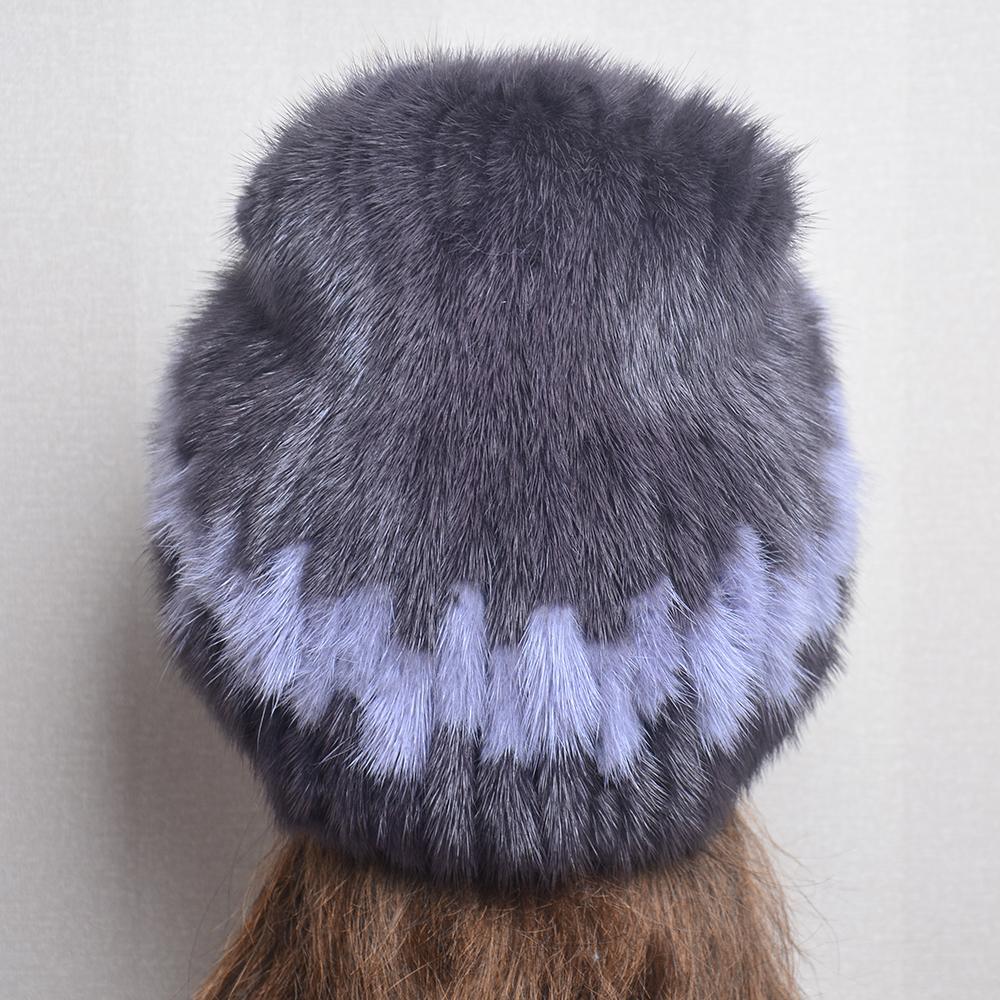Genuine Real Natural Knitted Mink Fur Hat Luxury Women Handmade Knit Fashion Winter Warm Headwear Beanies Cap