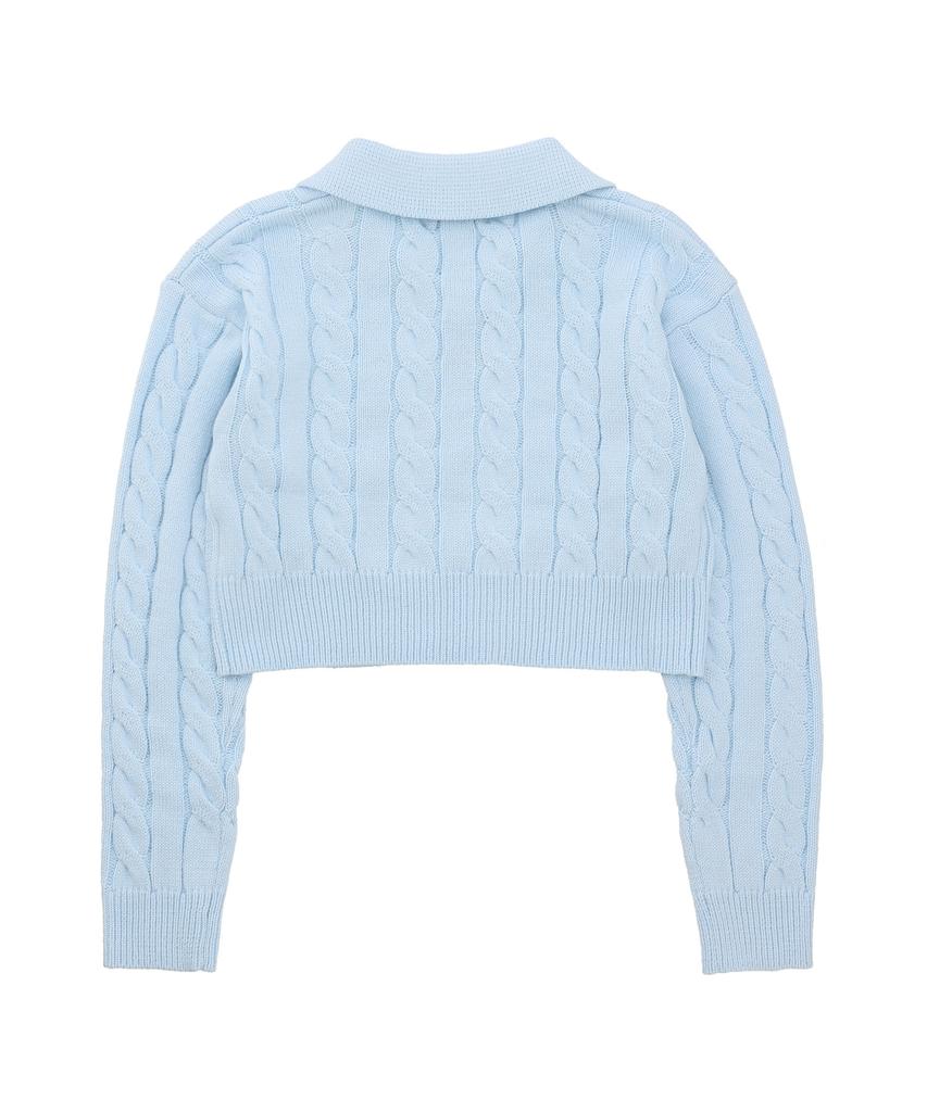 DELICCENT Crop Cable Collar Knit [Sky Blue]
