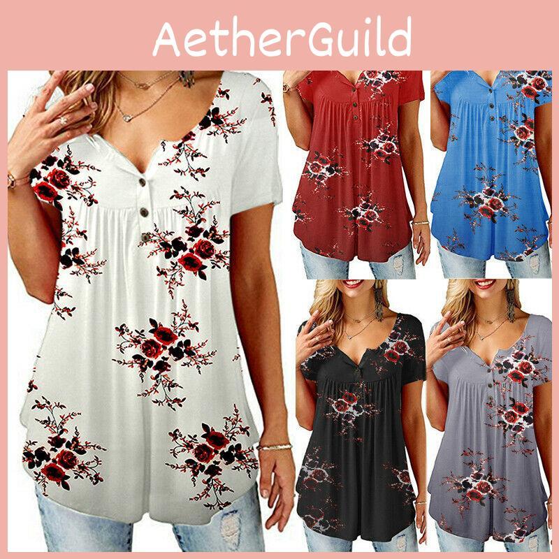 Elegant Women Floral Short Sleeve T-shirt Tops With Comfortable Loose Fit Design