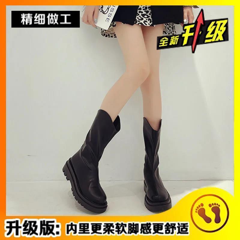 20 autumn and winter new versatile but knee-thin knight boots long boots flat-bottomed round head zipper flat-bottomed high boots women