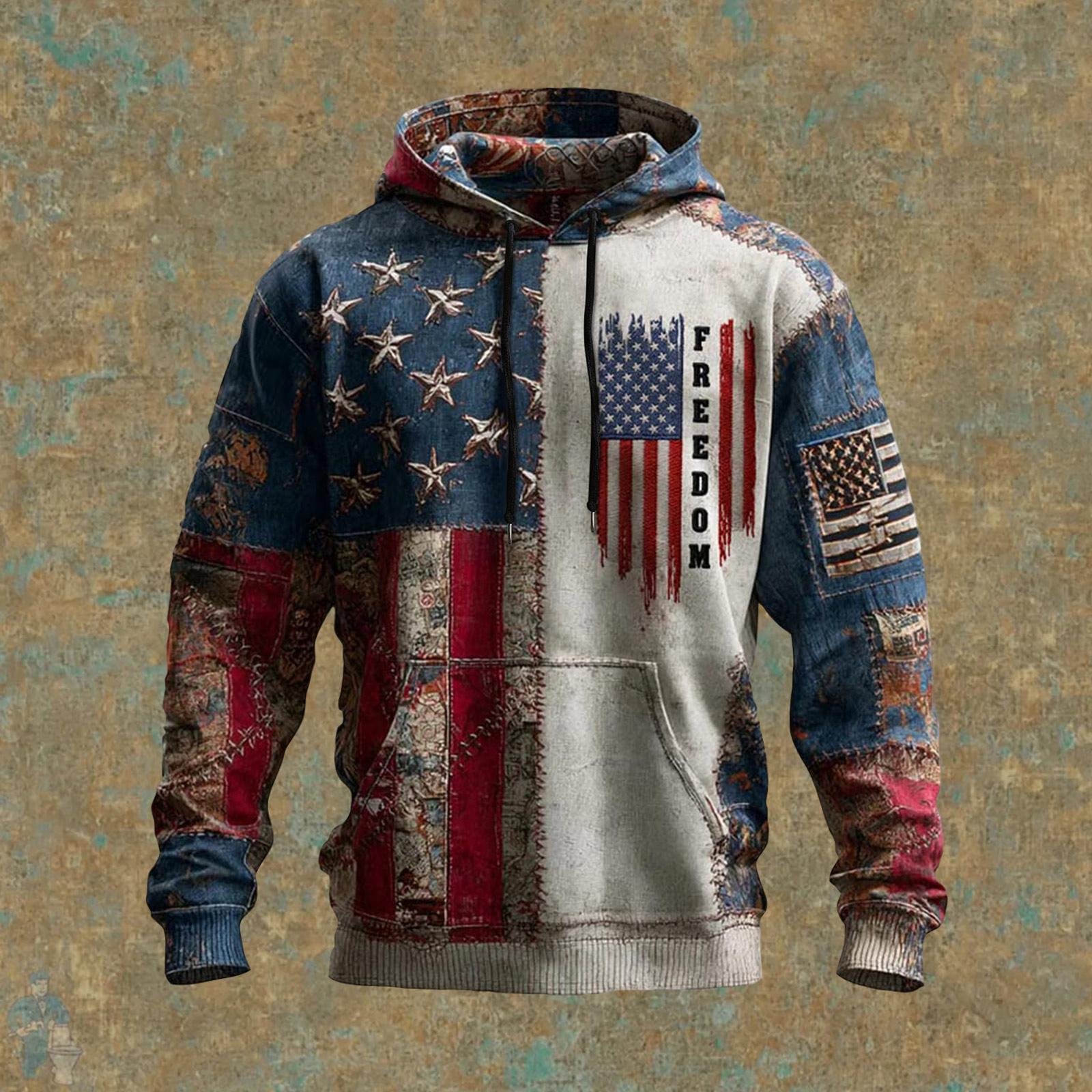 

Men s Vintage Casual American Flag Cross Hoodie Patriotic Shirt XL рожевий