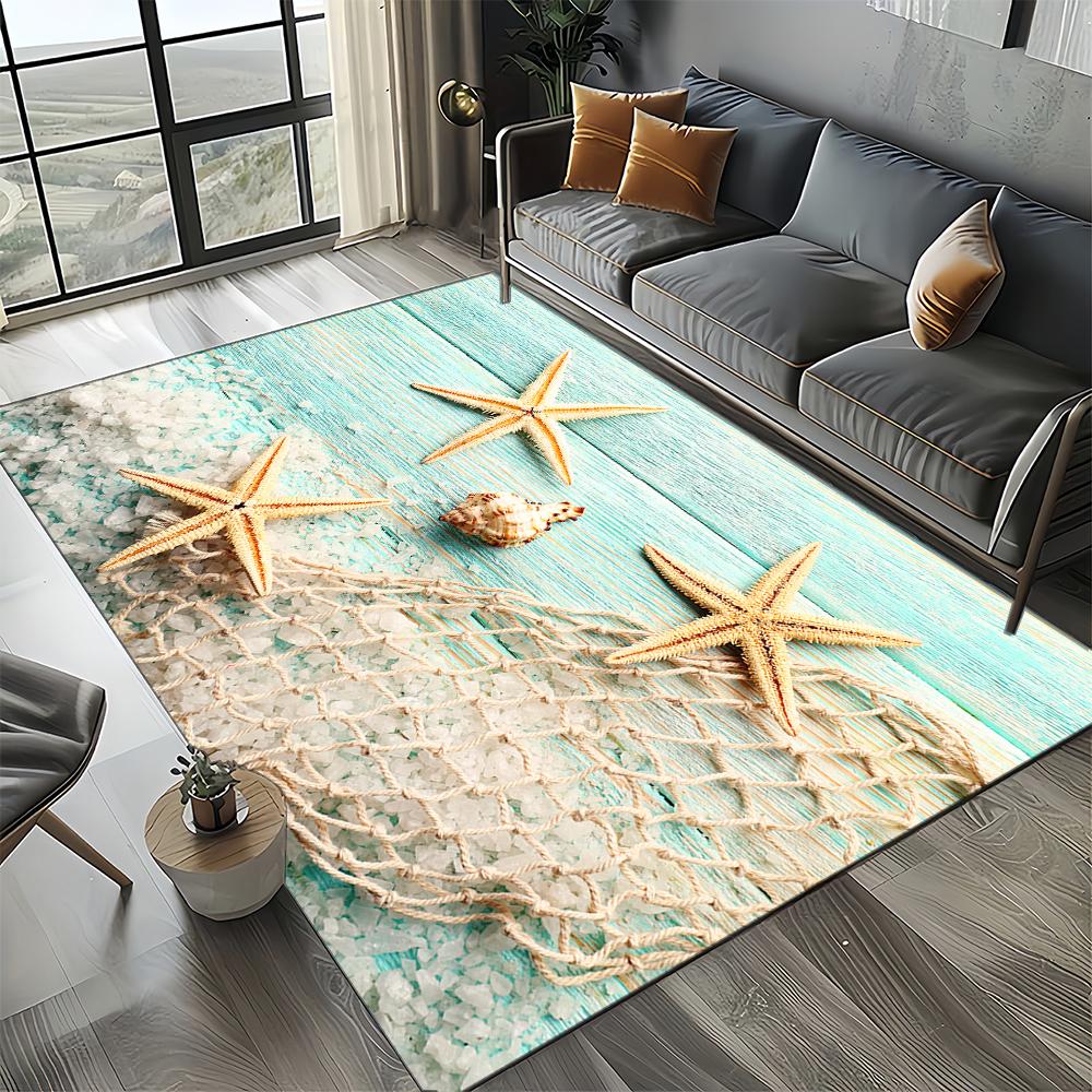 New Starfish Beach Shell Sea Star Sand Carpet Rug for Living Room Bedroom Home Sofa Decoration,Kids Play Non-slip Floor Mat