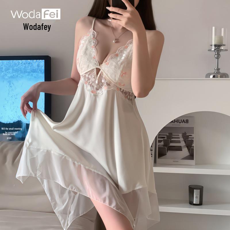 Irregular Hem Satin & Lace Nightgown: Pure Desire Loungewear for Spring & Summer Medium
