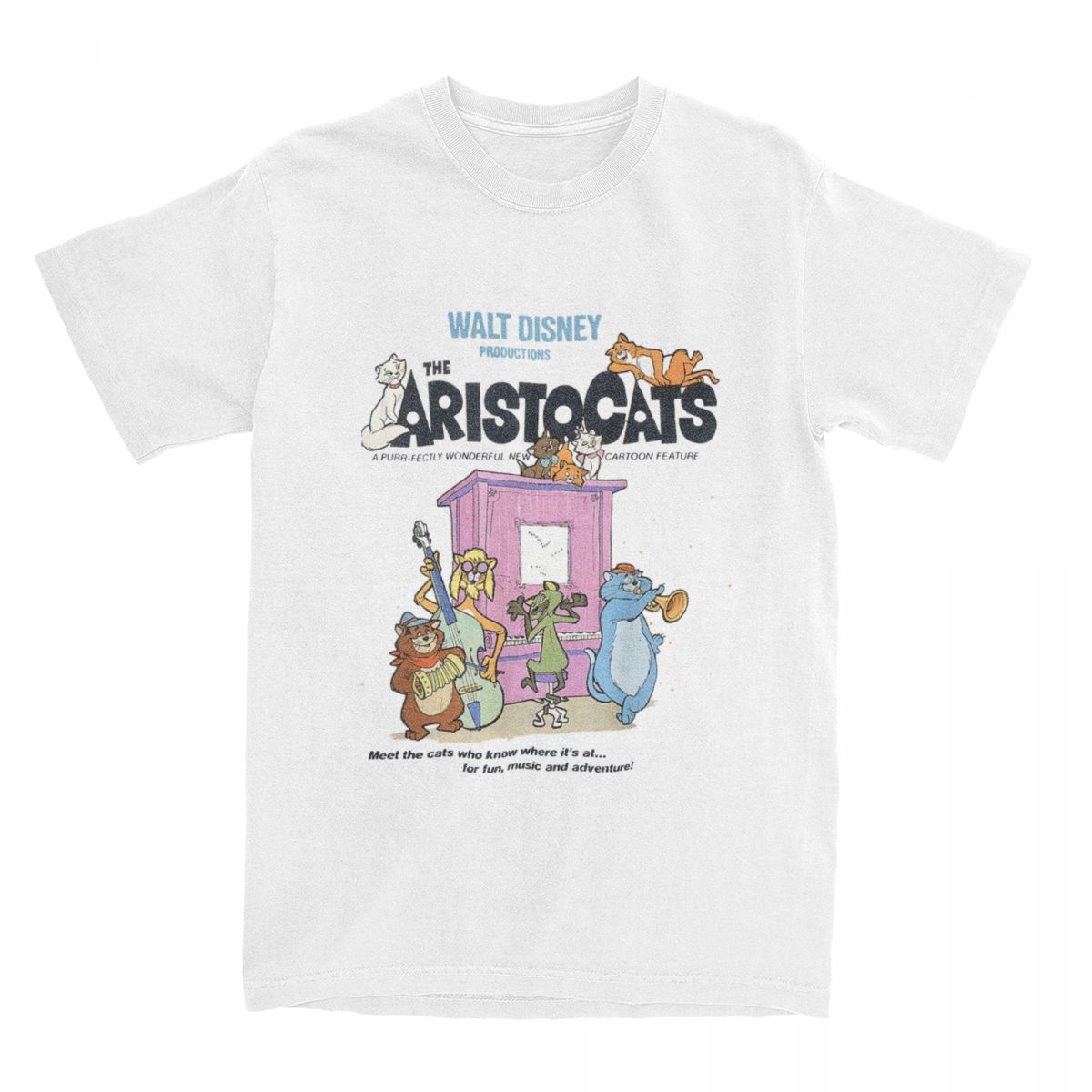 

Футболка с изображением кошек-аристократов Мари, играющих на пианино для мужчин и женщин, винтажная футболка с круглым вырезом, футболка из чистого хлопка, винтажные повседневные топы XXXXXL