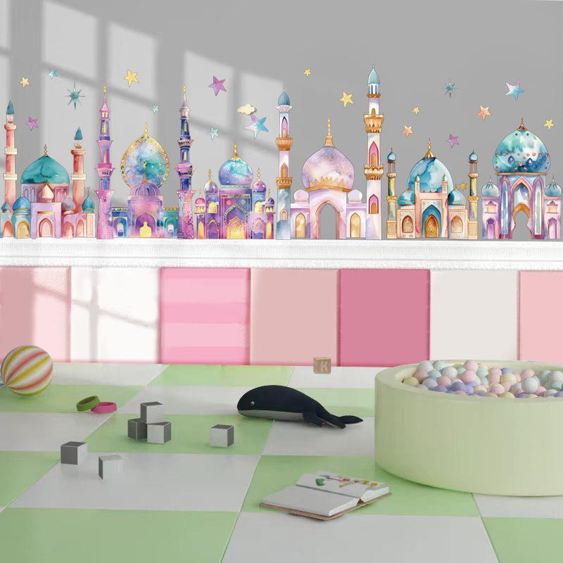 Cartoon Colorful Castle Wall Stickers Star Moon Sticker Children's Bedroom Toy Room Background Decoration Self-adhesive Murals