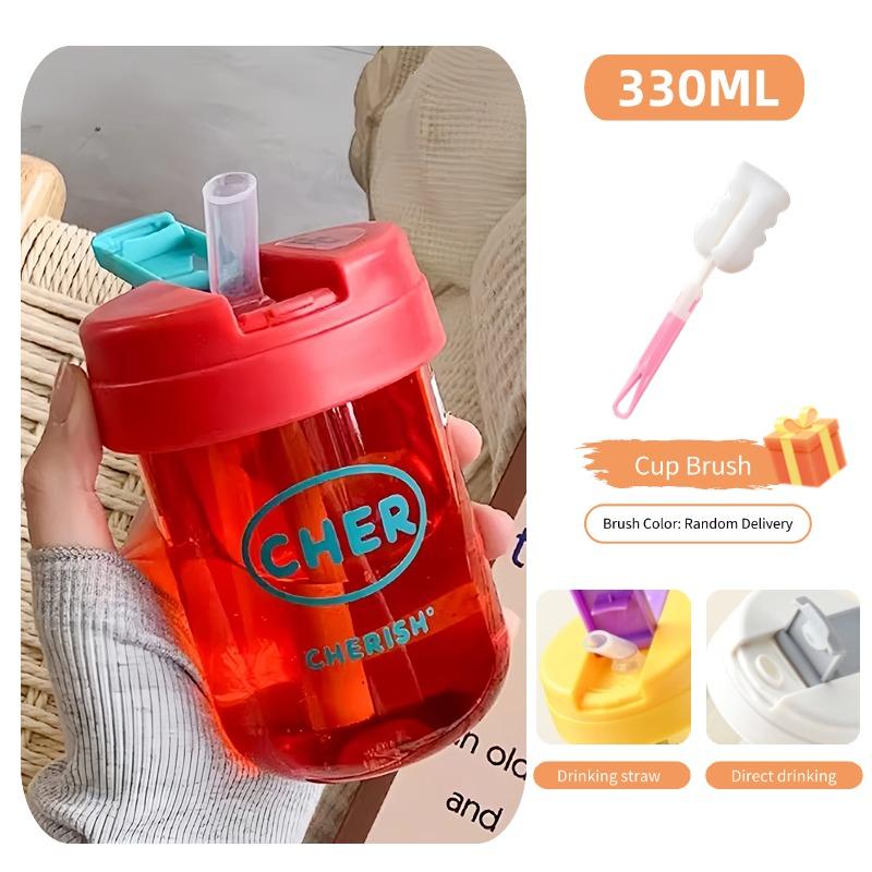 330ml Mini Plastic Straw Water Bottle Anti-fall&Leakproof Cute Portable Outdoor Sports Water Bottle Kids Juice Cup Drinkware