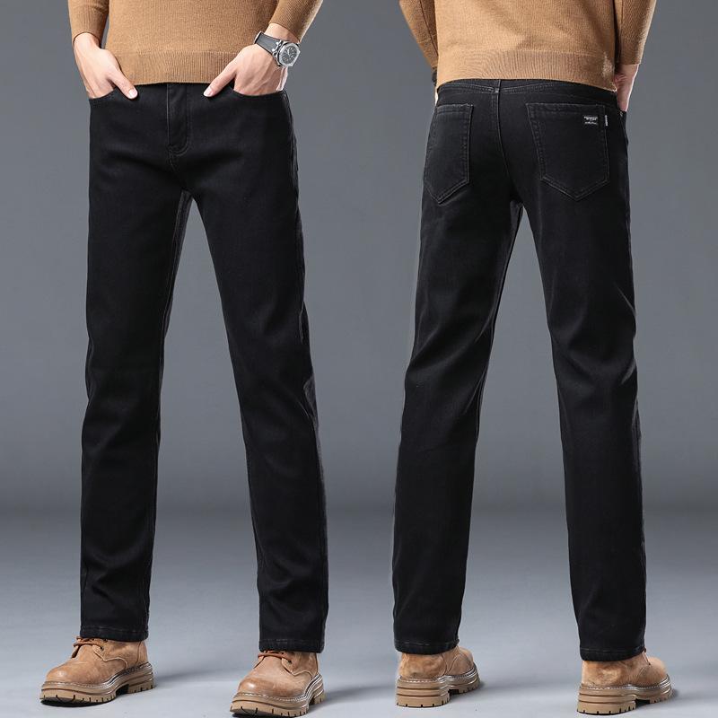 Men's Winter Stretch Padded Jeans Men Thickened Loose Straight Warm with Flannel Trousers Autumn and Winter Trousers