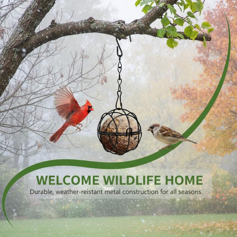 New Metal Suet Ball Bird Feeder With Hanging Chain Squirrel Proof Outdoor Garden Bird Hummingbird Feeder Ball Shape Grass Feeder