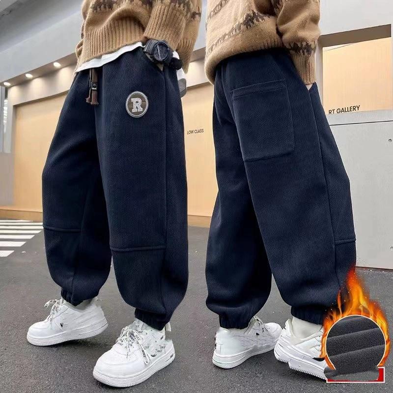 Korean Style Winter Warm Pants Children Sweatpants Thicken Corduroy Boys Casual Pants Boys Sport Pants Kids Loose Long Trousers