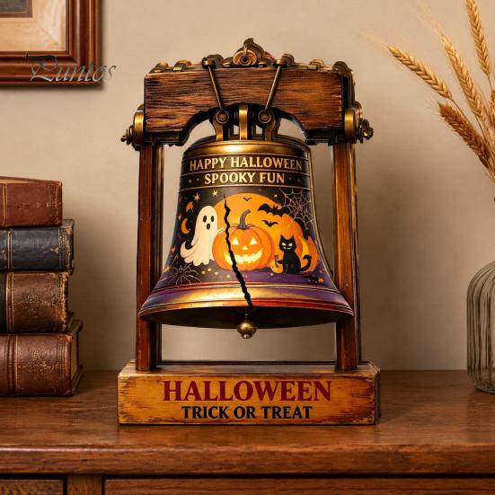 Housewarming Gift Ideas Vintage Halloween Wooden Bell Decor, Rustic Farmhouse Shelf Sitter with Artistic Photo Props Metal Wood Stand, Tabletop