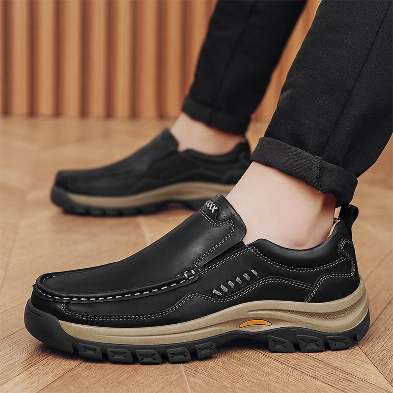 Men's Hand-Stitched Fashion Loafers Solid Color Low-Top Casual Shoes Simple Trendy Slip-On Sneakers Daily Office Business Shoes