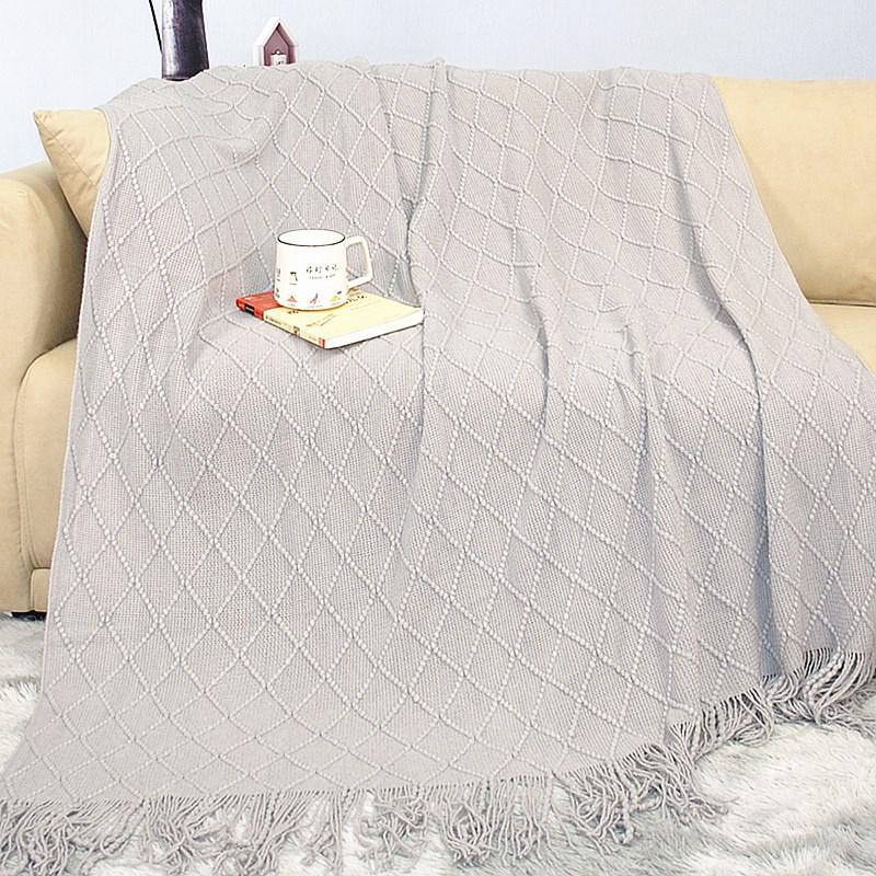 Nordic Retro Yellow Argyle Knit Blanket - Bed Runner, Sofa Throw, End Scarf Cover