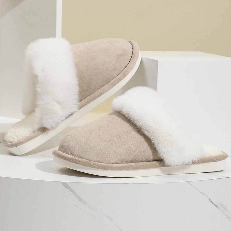 Fashion Comfort Faux Suede Cotton Slippers Women Indoor Non Slip Warm Plush Slippers for Woman Winter Faux Fur Flat Heel Fur Slides Lady