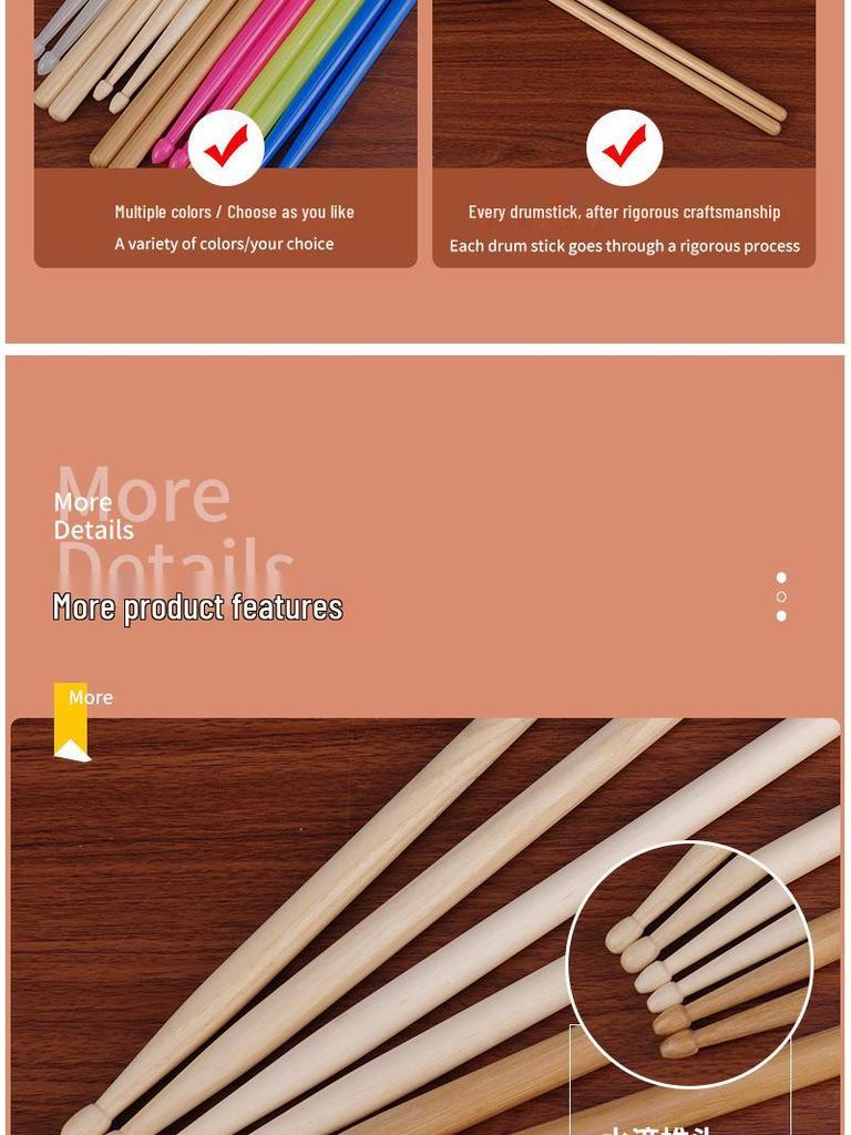 Luminous Colored Maple Wood Drumsticks with Nylon Tips - Beginner Model