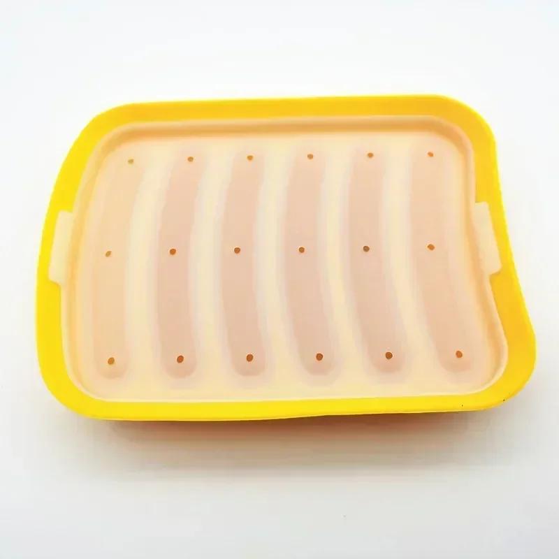 6-Grid Hot Dog Sausage Mold Food Grade Silicone Household Ham Hot Dog Making Tray Household Cake Baking Mold with Cover Kit Tool