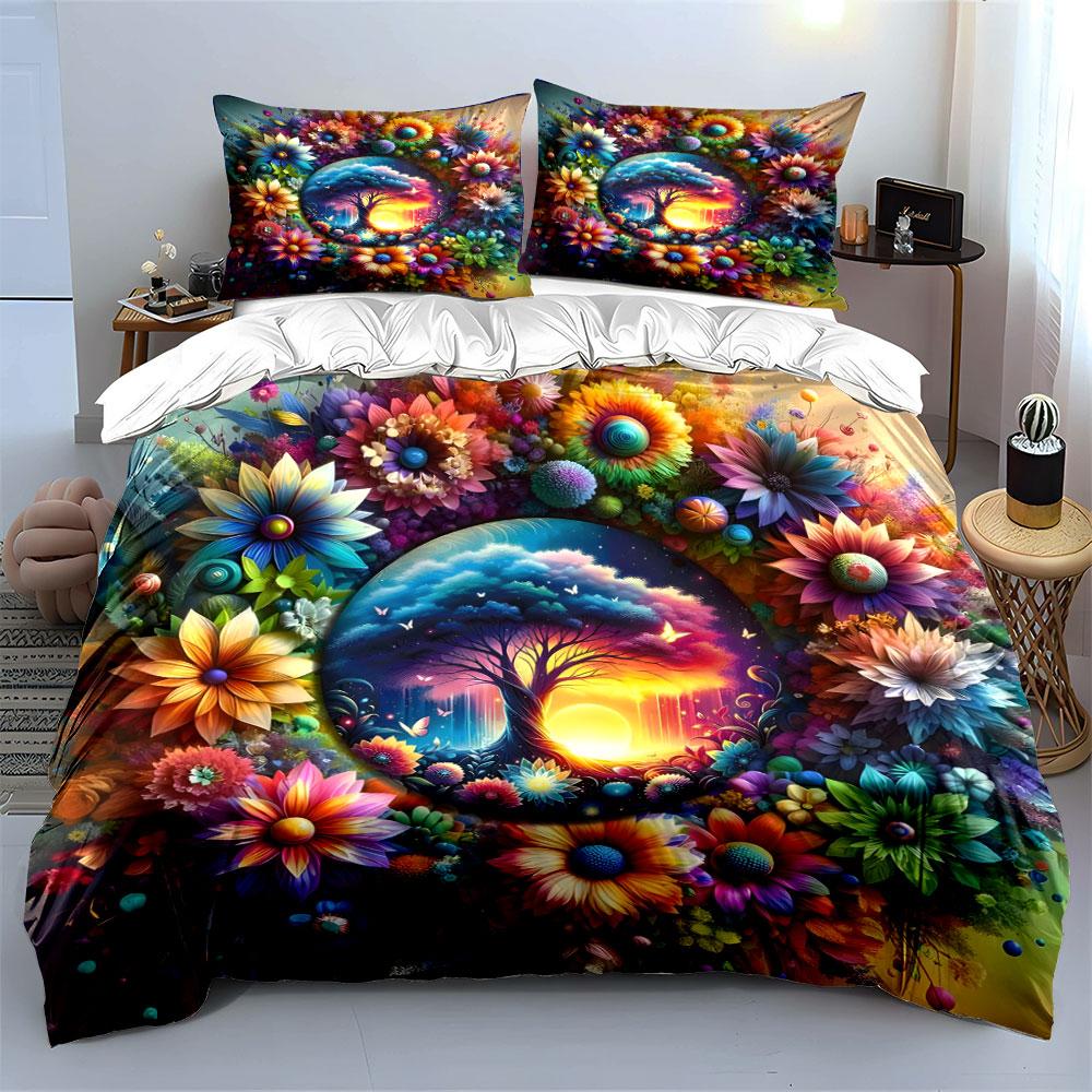 Colorful Nature Art Decor Set Multiple Sizes Kid'S And Adults' Bedroom Exquisite 3Pc Bedding Set, Gift