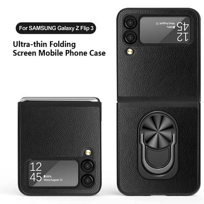 Matte Feeling Ring Holder Leather Case For Samsung Galaxy Z Flip 3 Flip4 5g Flip3 Anti -Drop Cover For Samsung Z Flip 4 3 Cases
