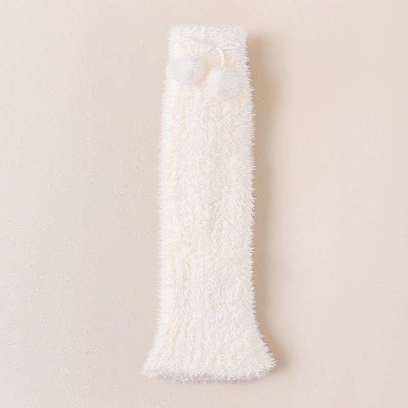 Pile Leg Warmers Women Autumn and Winter Warm Coral Fleece Bow Socks Cover Fleece Thickened Sleep Long Tube Calf Socks