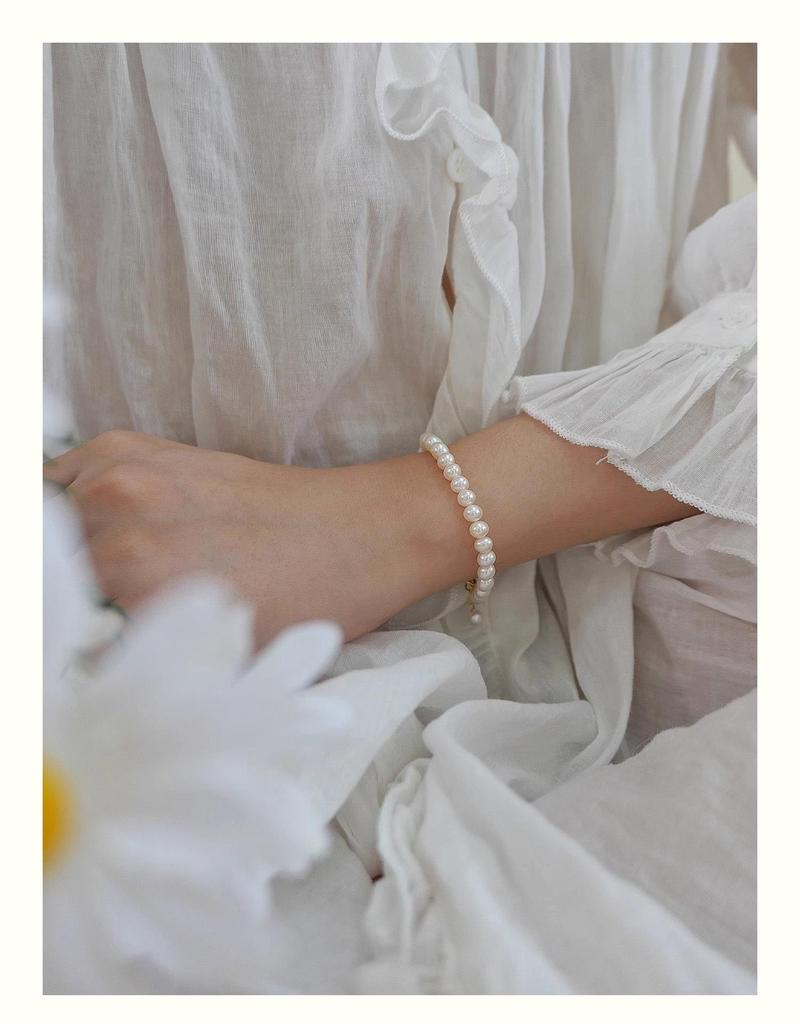 2025 New 6-7mm Near Round Freshwater Pearl Bracelet with 18k Gold-Plated Copper - Light Luxury, Simple & Versatile Style