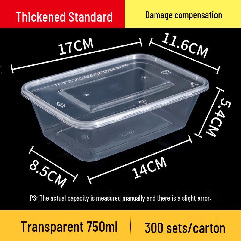 Rectangular 750/1000ml Disposable Transparent Plastic Takeout Meal Box