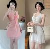 Sexy Dress Women's New Mesh Pure Desire Neck Slim Short Suspender Vest Hip Skirt
