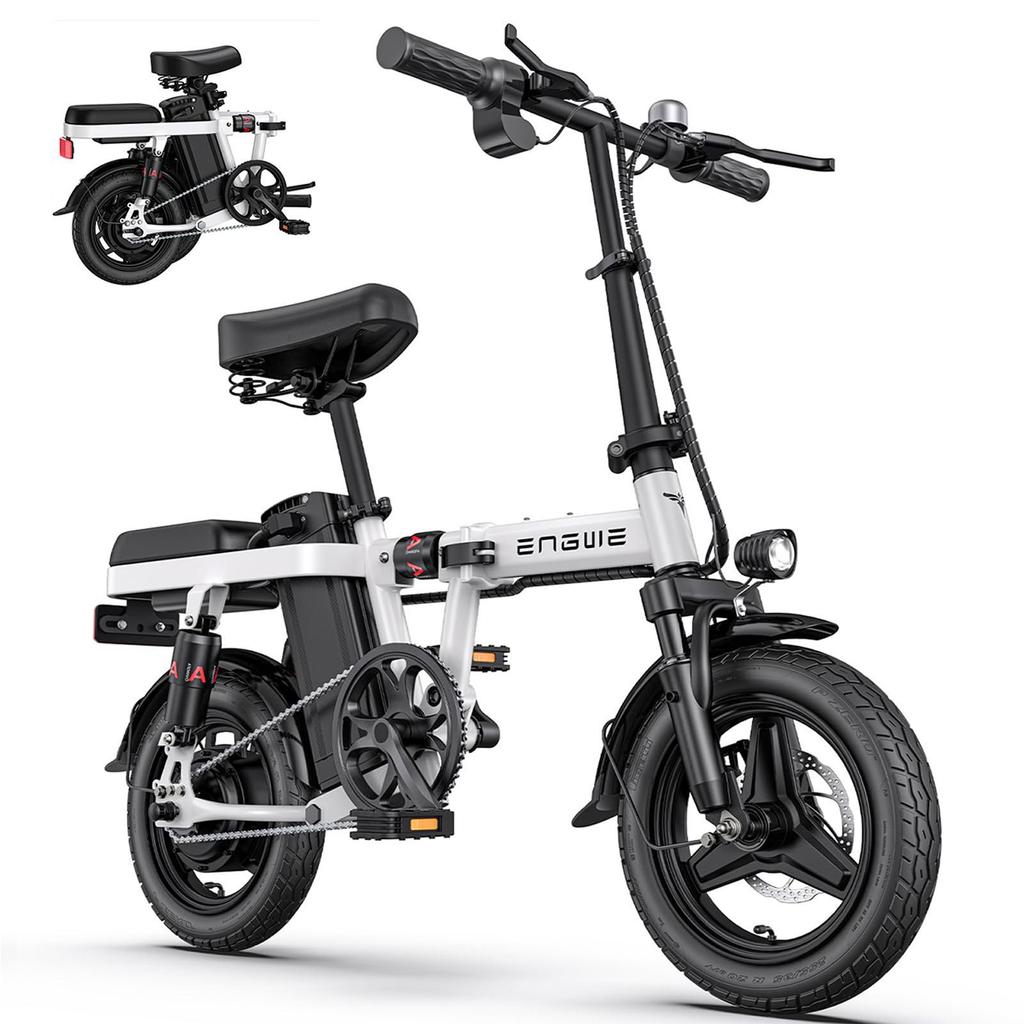ENGWE T14 Foldable Urban Electric Bike 250W 48V10Ah City Pedelec, Dual Suspension, Rear Seat for Commuter & Outdoor Use
