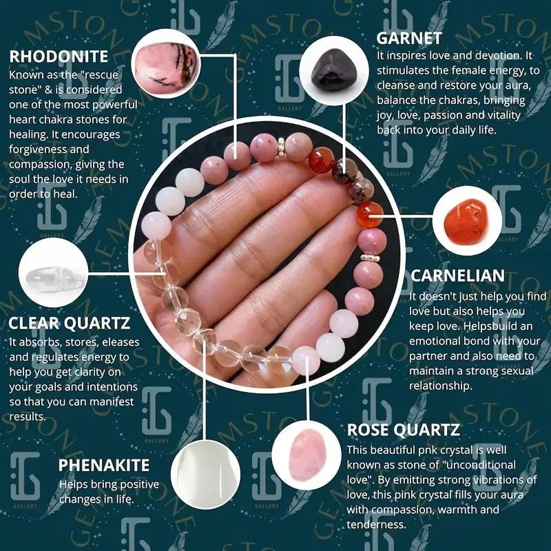 ვარდისფერი ნატურალური ქვის მარწყვის აქატის მძივებიანი სამაჯური 8მმ გარნეტი ქალის ტექსტურის სამაჯური ვალენტინობის დღის სამკაულები აქსესუარები საჩუქარი