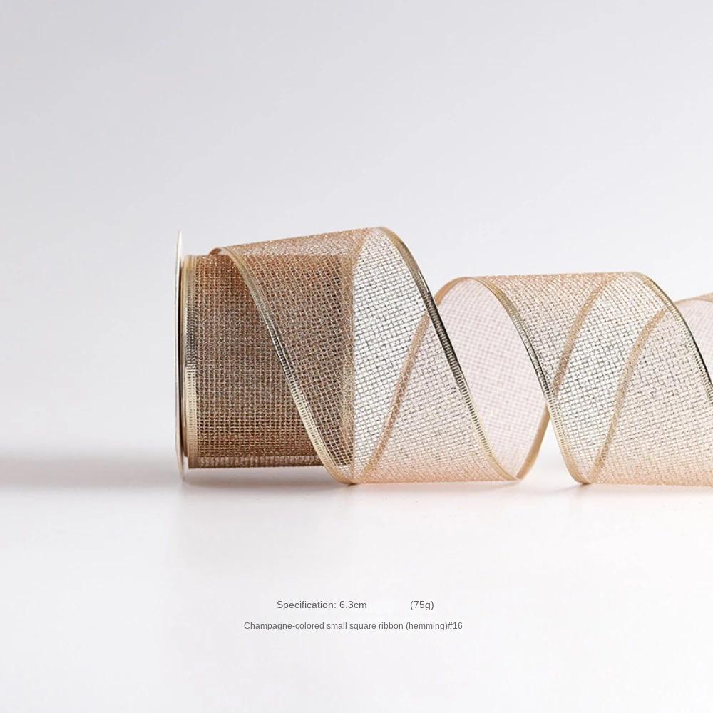 10 Yards Christmas Ribbons Imitation Hemp Material Champagne Gold Weave Ribbon Wired Edge Christmas Gift Packaging