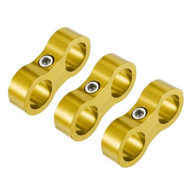 X AUTOHAUX 3pcs Car AN8 16mm Hose Separator Clamp Hose Clamp Fuel Line Connector Aluminum Alloy Blacket Gold Tone