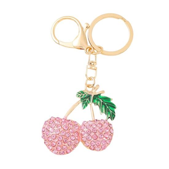 Llavero con forma de cereza para niña, colgante con diamantes de imitación brillantes, para bolso, mochila, accesorios