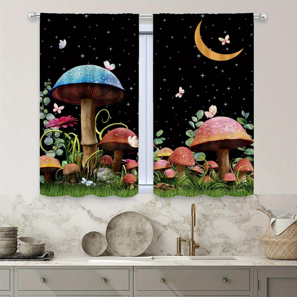 Svampmåne Tryck Höga Mörkläggningsgardiner Gardiner Svart Serie Gardiner Lämpliga för Sovrum Studierum Hem Nya Modemönster