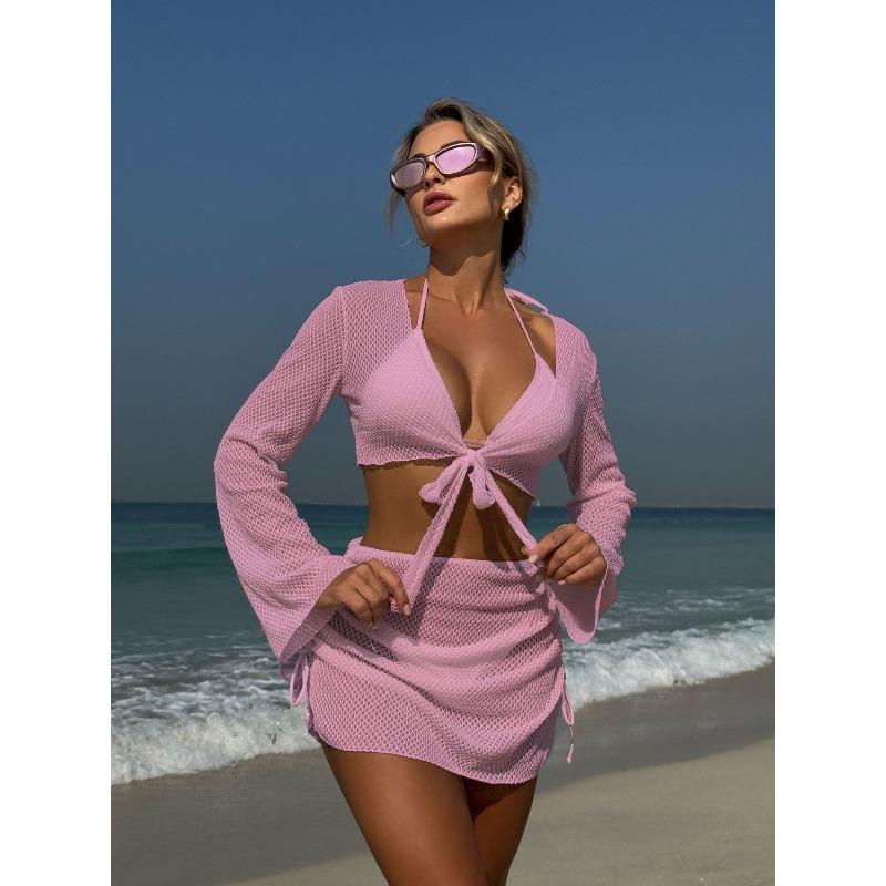 Neuer einfarbiger sexy Sommer-Badeanzug, viergeteilt, im Ins-Stil, für den Strandurlaub