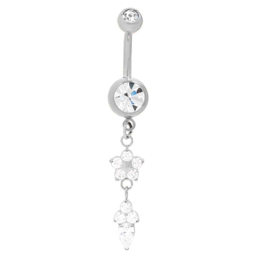 Alloy Rhinestone Piercing Belly Dual Color Shiny Leaf Navel Jewelry Exquisite Dangled Design Flower Rhinestone Belly Ring Beach