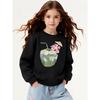 Kids Sweatshirt Crewneck Sweatshirt Coconut Drink with Flower And Straw Machine Washable, Spring And Autumn, Sportswear And Casual Wear