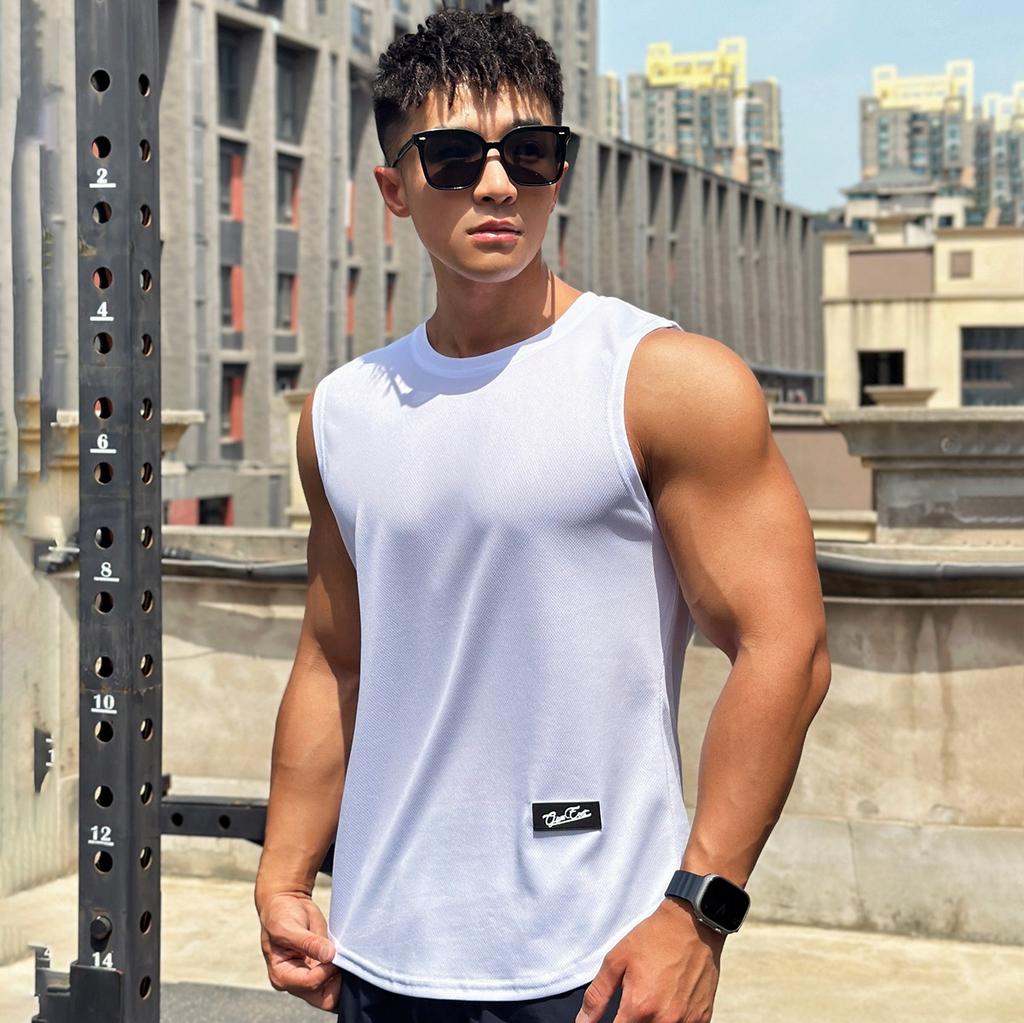 Men’s Summer Trendy Pullover Crew Neck Mesh Undershirt Sports Fitness Top Quick Dry Sleeveless Vest