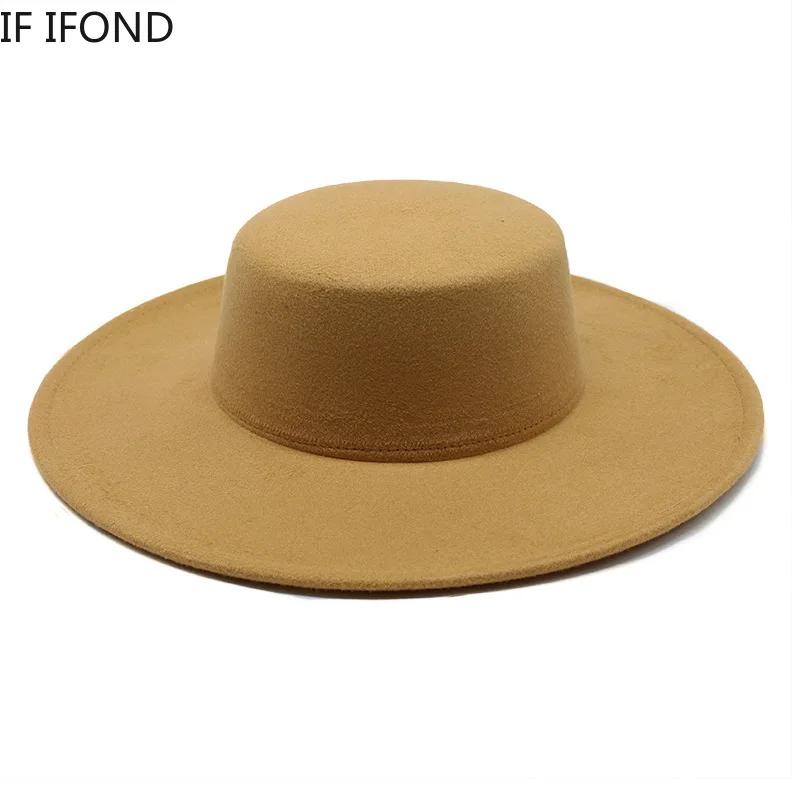 Französischer Damenhut Großer Breiter Rand 10CM Fedora Hut Winterwolle Derby Hochzeit Jazzhüte Flache Krone Filzhut