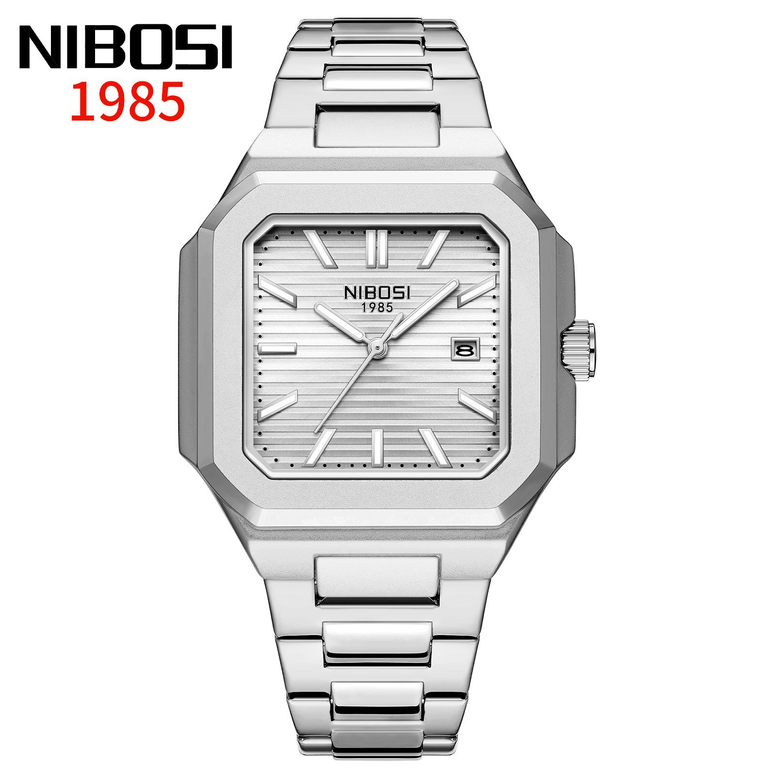 

NIBOSI Luminous Square Man Watch Waterproof Business Men Watch Stainless Steel Quartz Luxury Men s Watches білий