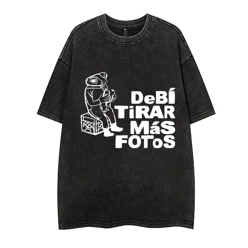 Vintage Washing T Shirt Bad Bunny DeBi TiRAR MaS FOToS DTMF T-shirt Men Fashion Cotton Wash Tshirts Male Hip Hop Gothic Tees