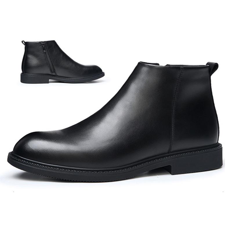2025 Winter Shoes Mens Chelsea Boots Warm Plush Flat Brand Footwear Pure Black British Style Winter Men Ankle Boots