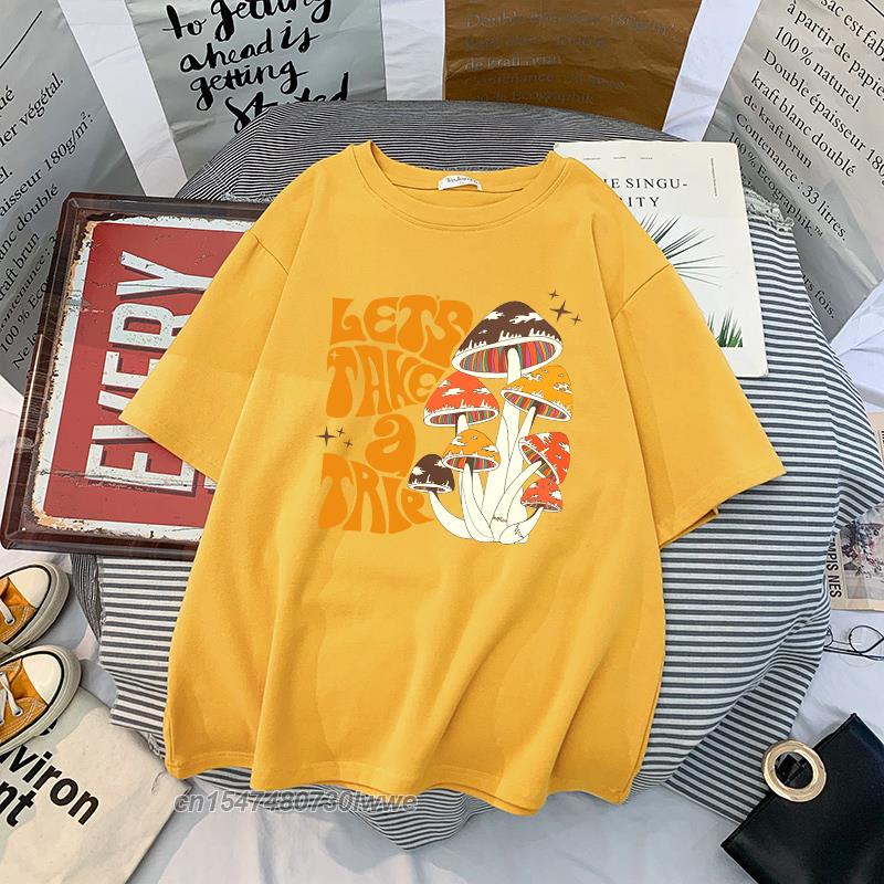 Material Retro Apricot Mushroom Cute T Shirts Oneck Casual 100 Cotton Plus Size Unisex Unisex Tshirts 2022 Streetwear Clothes