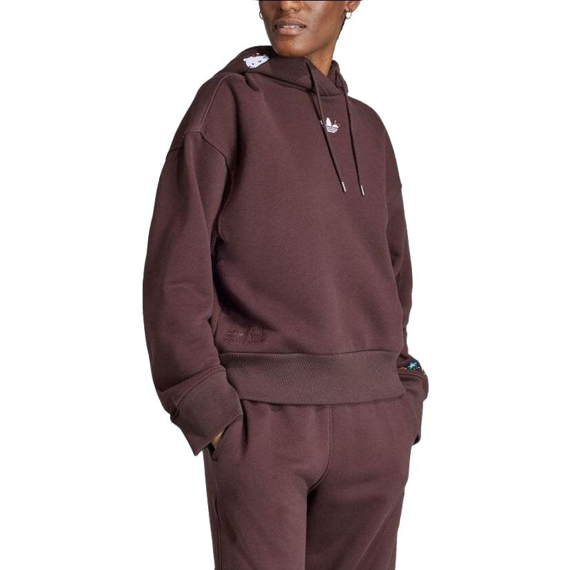 adidas Felpa con cappuccio e coulisse tinta unita ricamata Originals Top da donna Marrone IJ8275