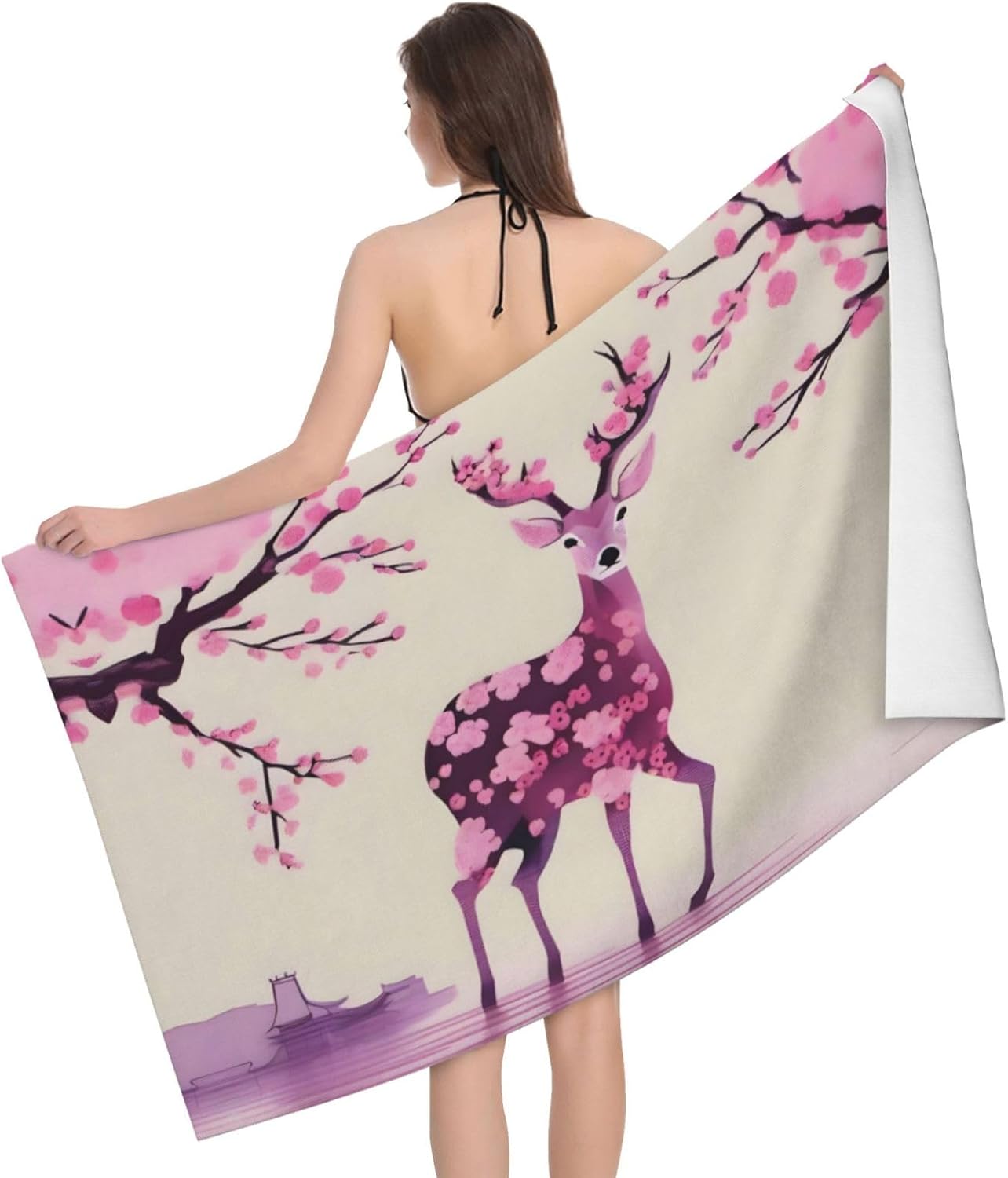 

Plum Blossom Deer Bath Towel Absorbent Towels for Fitness Bathroom Shower Sports Yoga Beach Travel Swimming Pool Blanket W40*H60(CM)