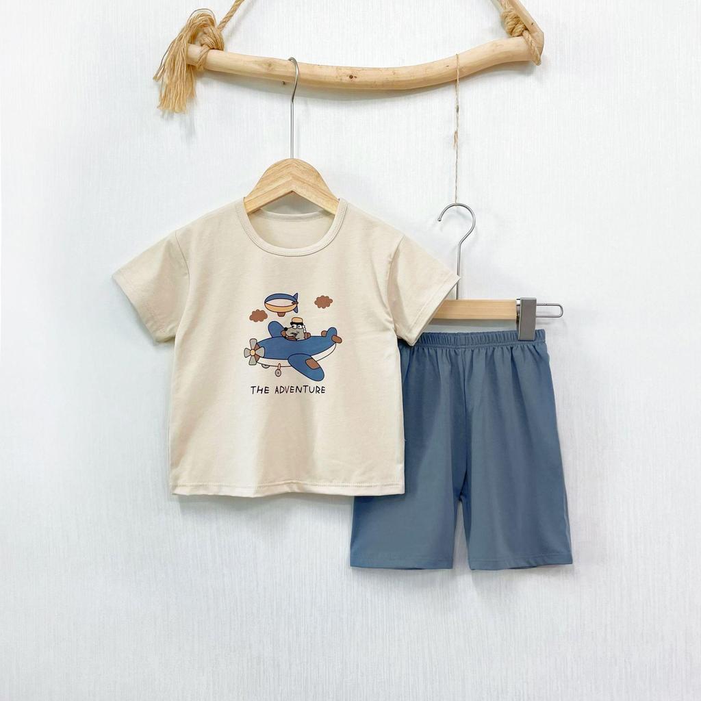 Children's Cartoon Cotton Short Sleeve Pajama Set - Unisex, Medium & Large